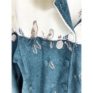 Vtg Teddi Color Block Birds Green White Cardigan Granny Button Embroidered Sz L